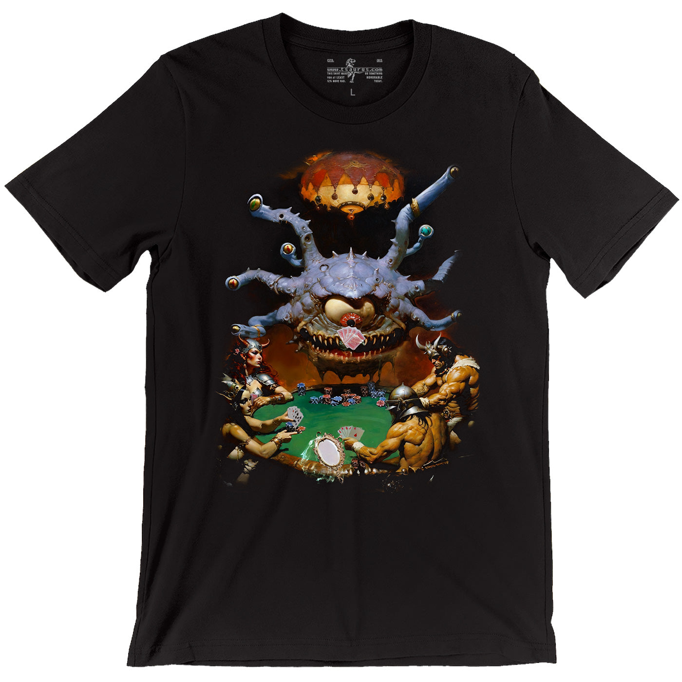Beholder playing a card game D&D monster beholder t-shirt