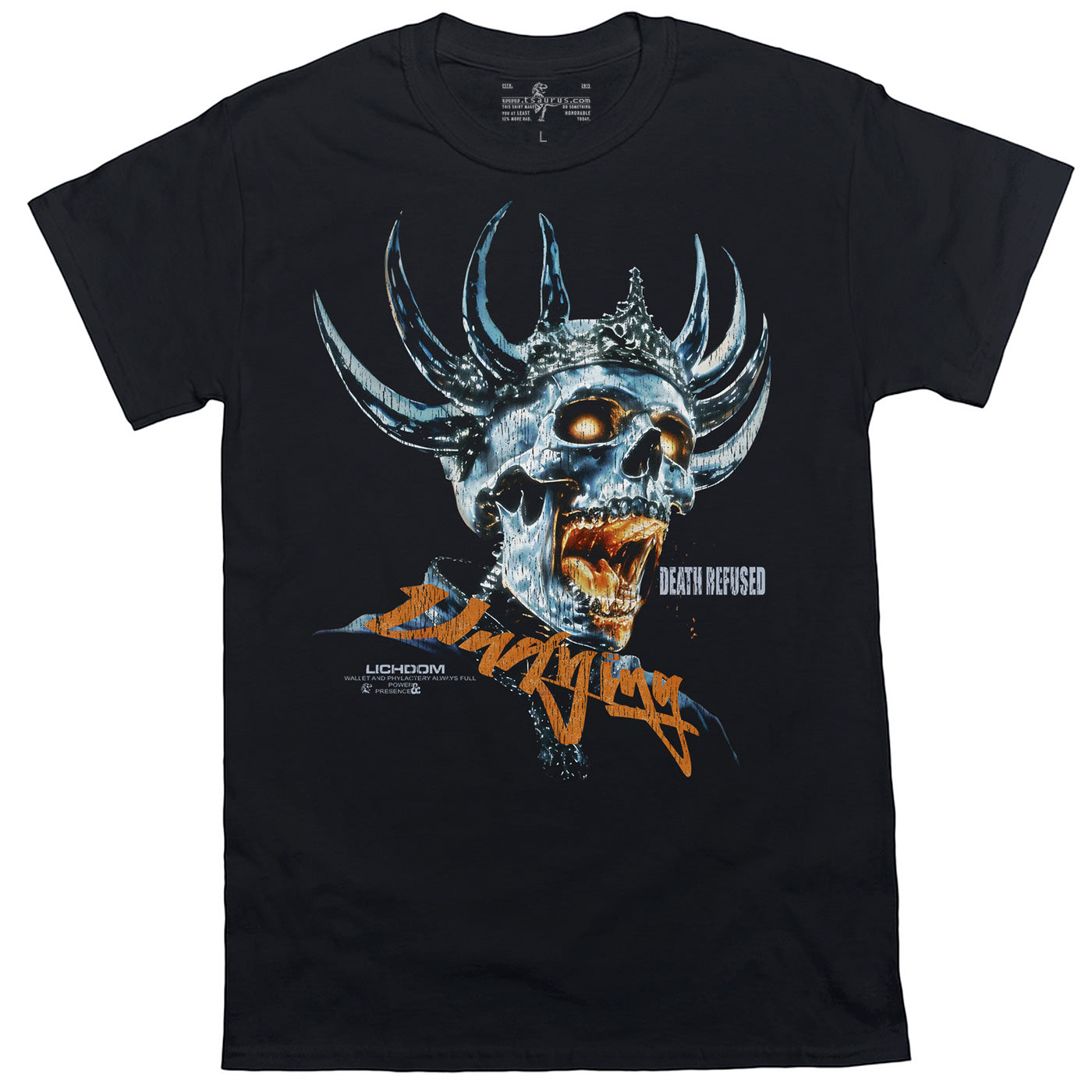 Chromed out crowned lich screaming hellfire D&D wizard heavy t-shirt