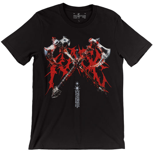 Barbarian Rage Chrome Plated Double Axes Blood DnD T-shirt