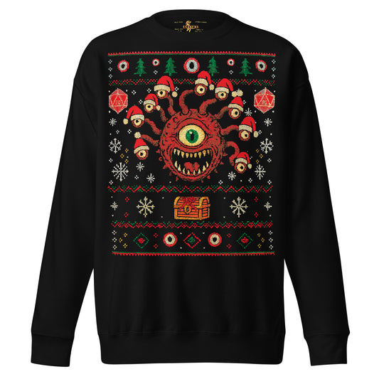 Beholder Santa Hat D&D Ugly Christmas Sweater Black Sweatshirt