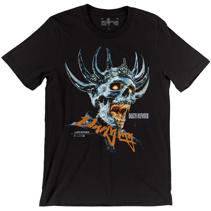 Chromed out crowned lich screaming hellfire D&D orange wizard t-shirt