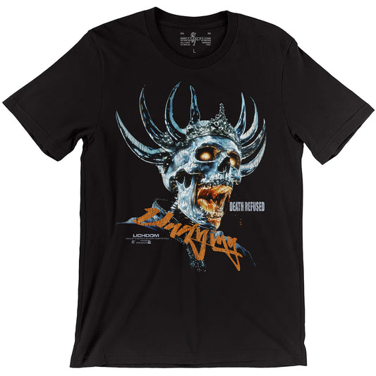 Chromed out crowned lich screaming hellfire D&D orange wizard t-shirt