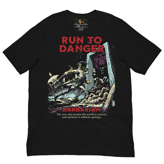 D&D Barbarian Hand Drawn Vintage Style T-shirt Run to Danger