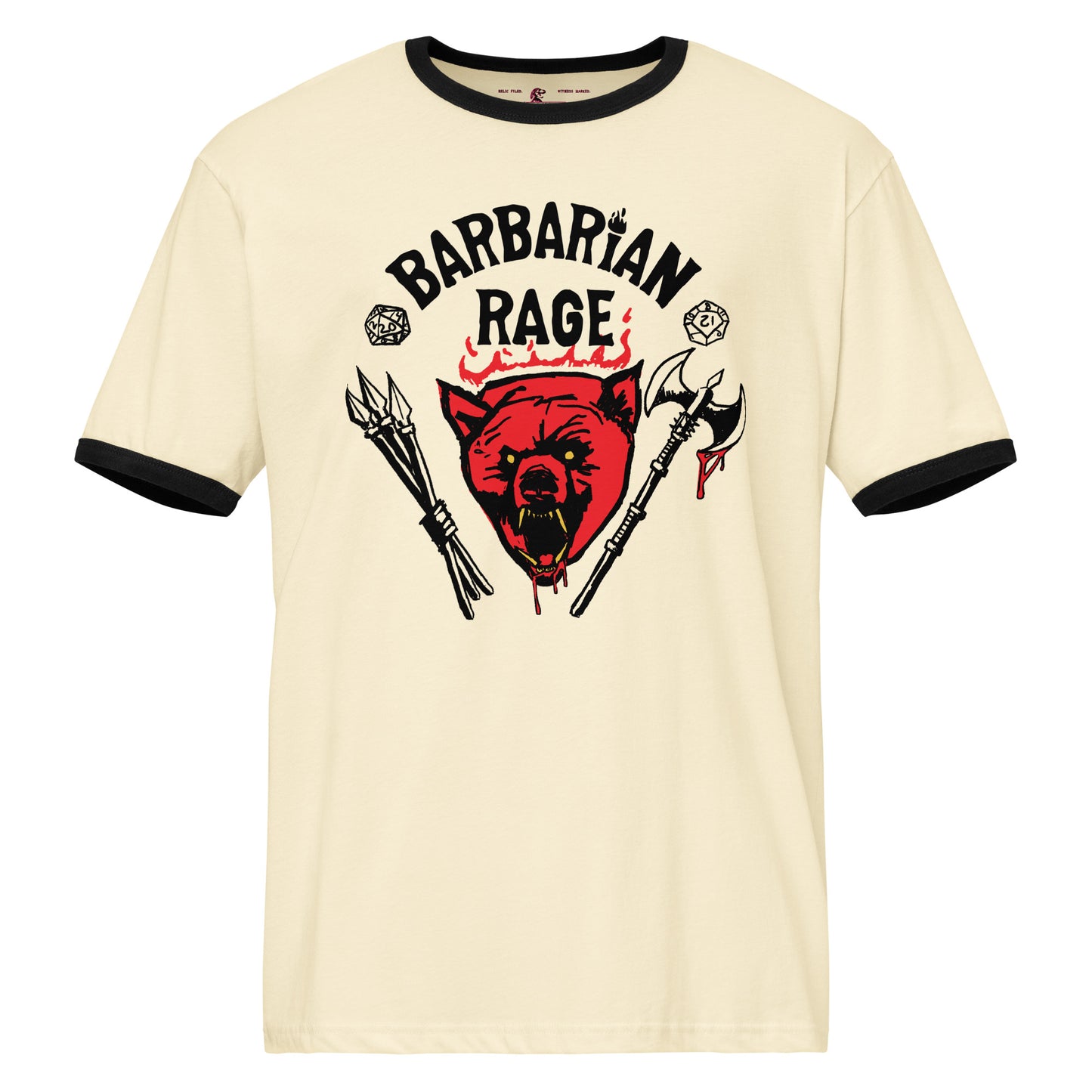 D&D Barbarian Rage Beige Ringer Tee inspired by Hellfire Club Stranger Things