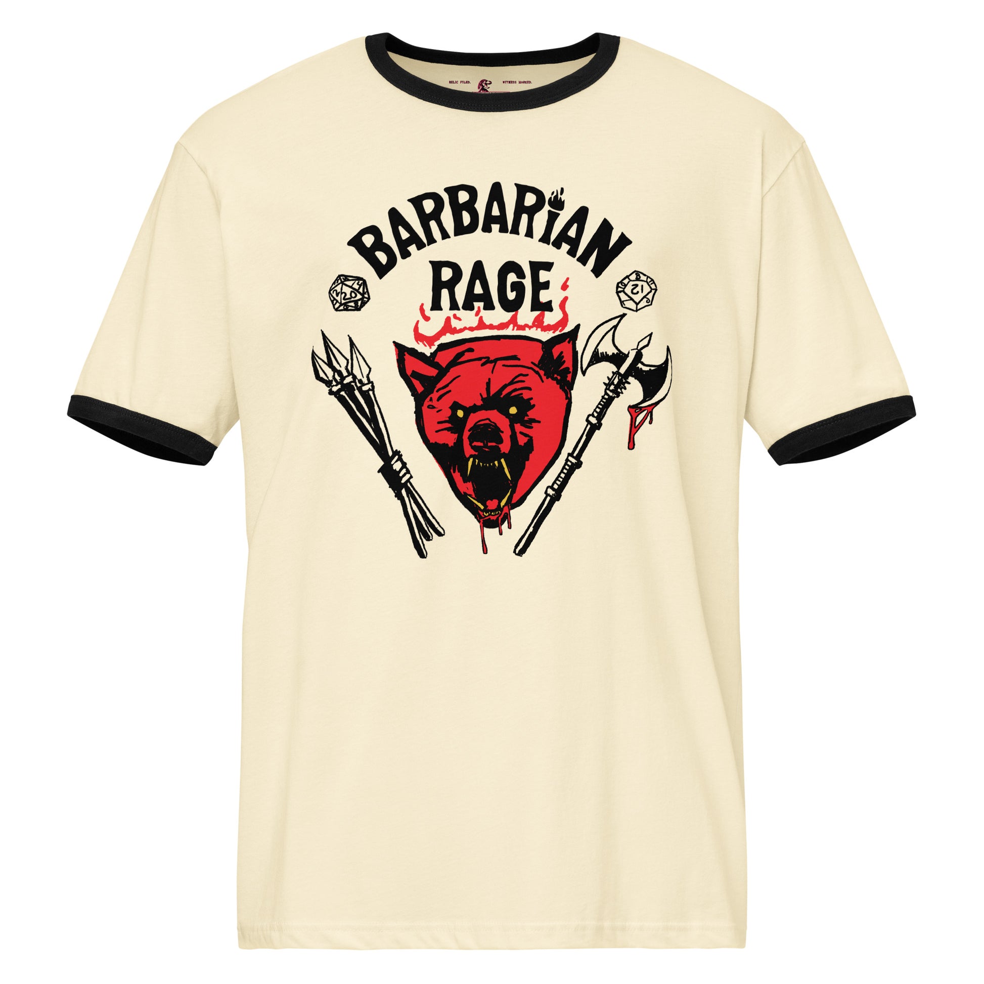 D&D Barbarian Rage Beige Ringer Tee inspired by Hellfire Club Stranger Things