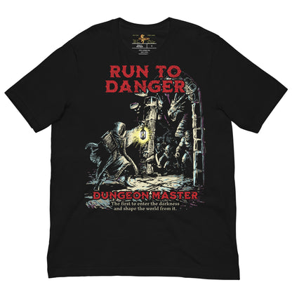 D&D Dungeon Master Hand Drawn Black T-shirt Run to Danger 