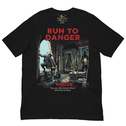 D&D Rogue Hand Drawn Old School Style Black t-shirt - Run to Danger
