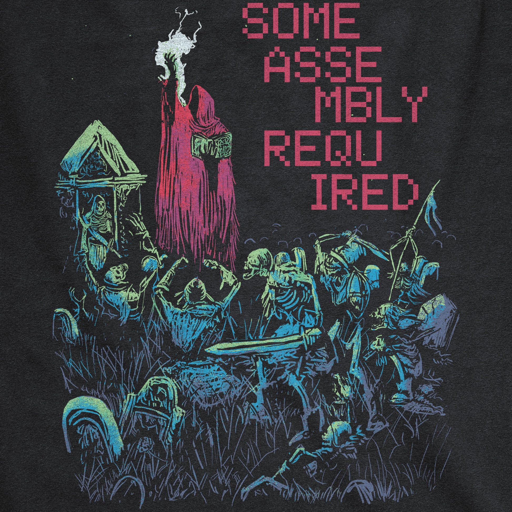 DnD Necromancer wizard raising an army of the dead in a graveyard halloween tee