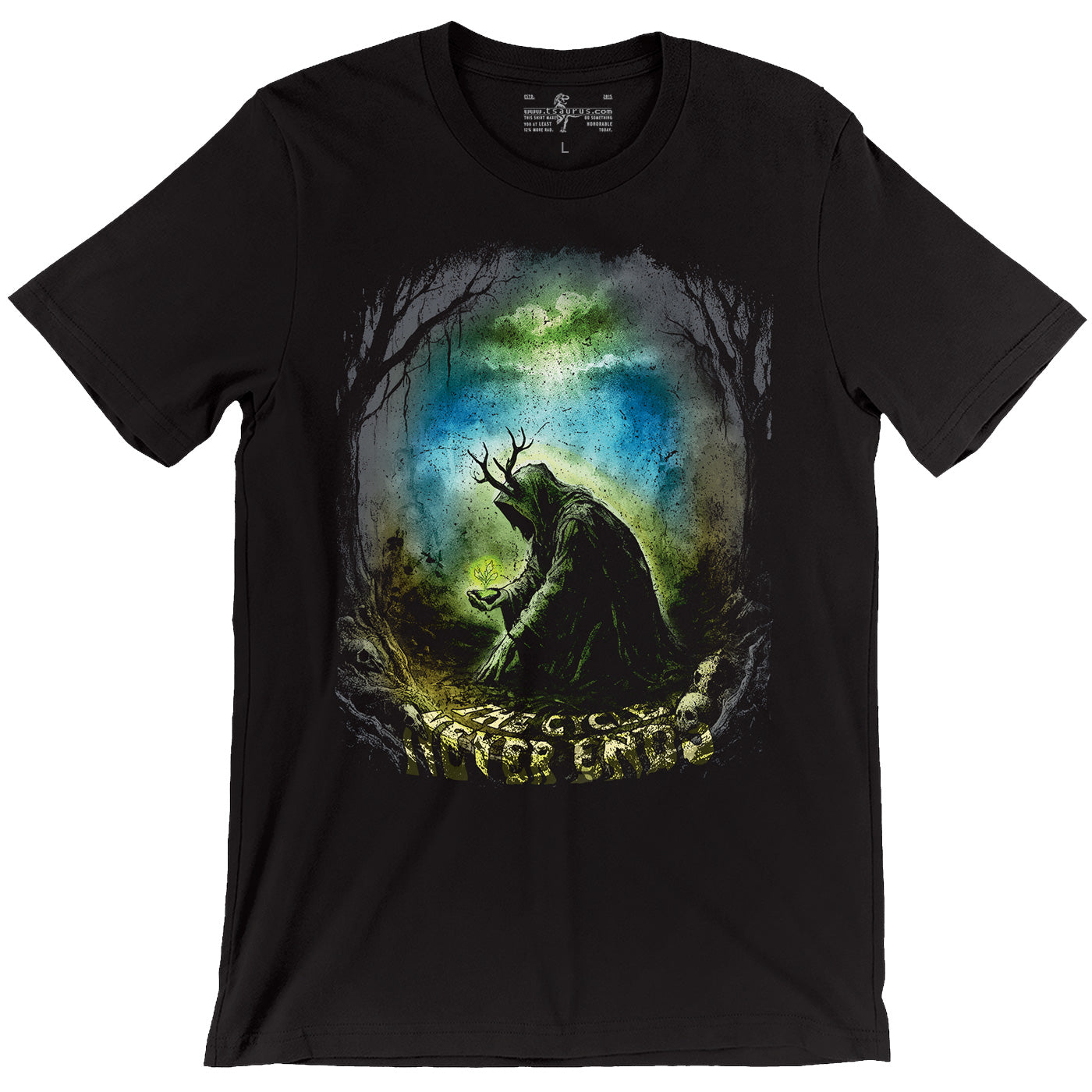 Druid Planting a Sapling in a Blighted Forest D&D Unisex Black T-shirt