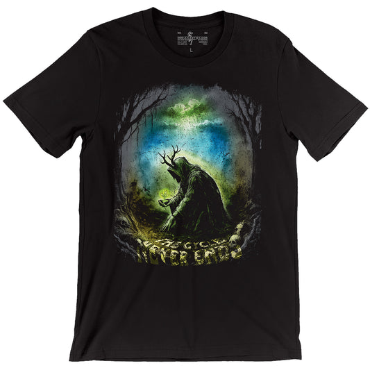 Druid Planting a Sapling in a Blighted Forest D&D Unisex Black T-shirt