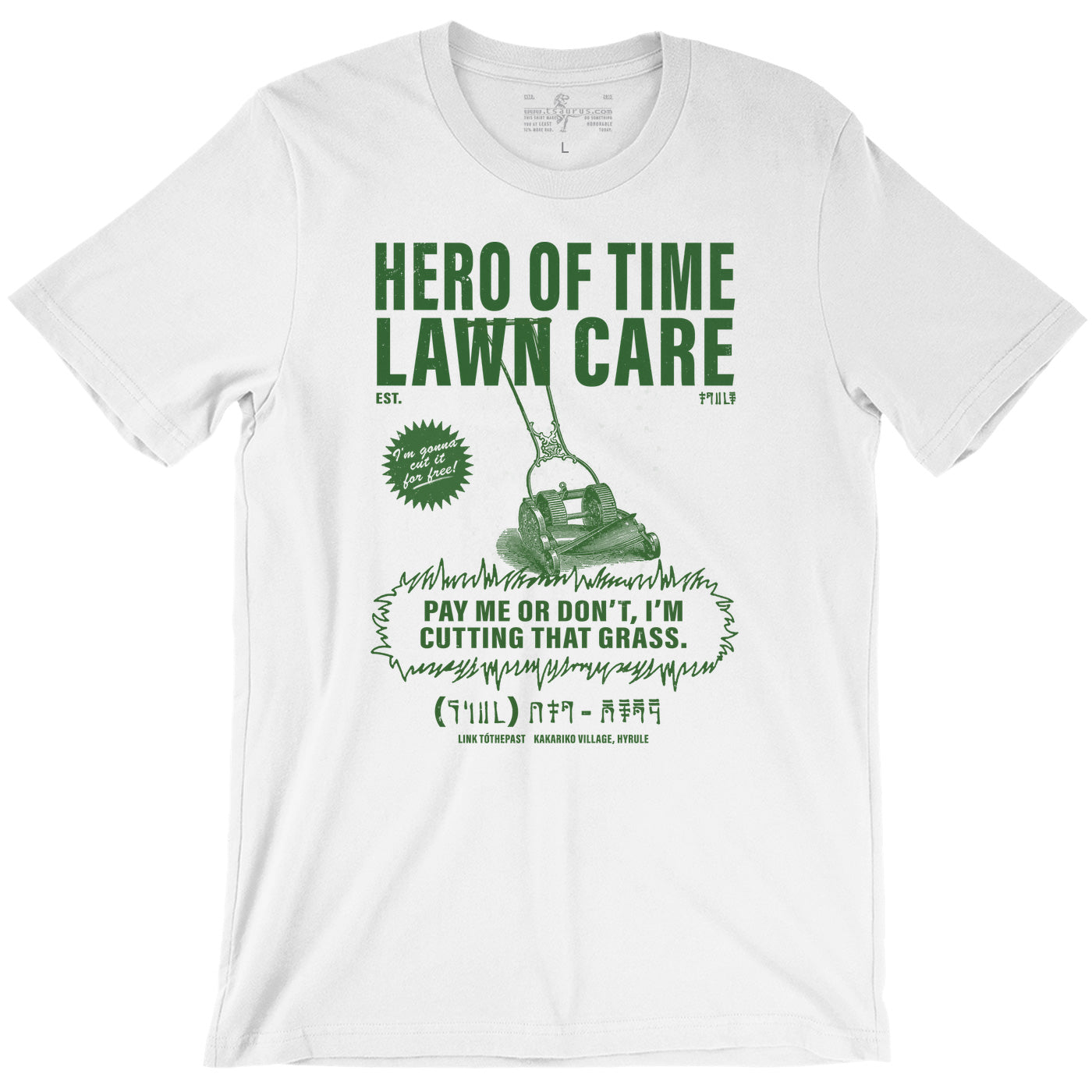 Hero of Time Lawn Care Service Parody White Unisex T-Shirt