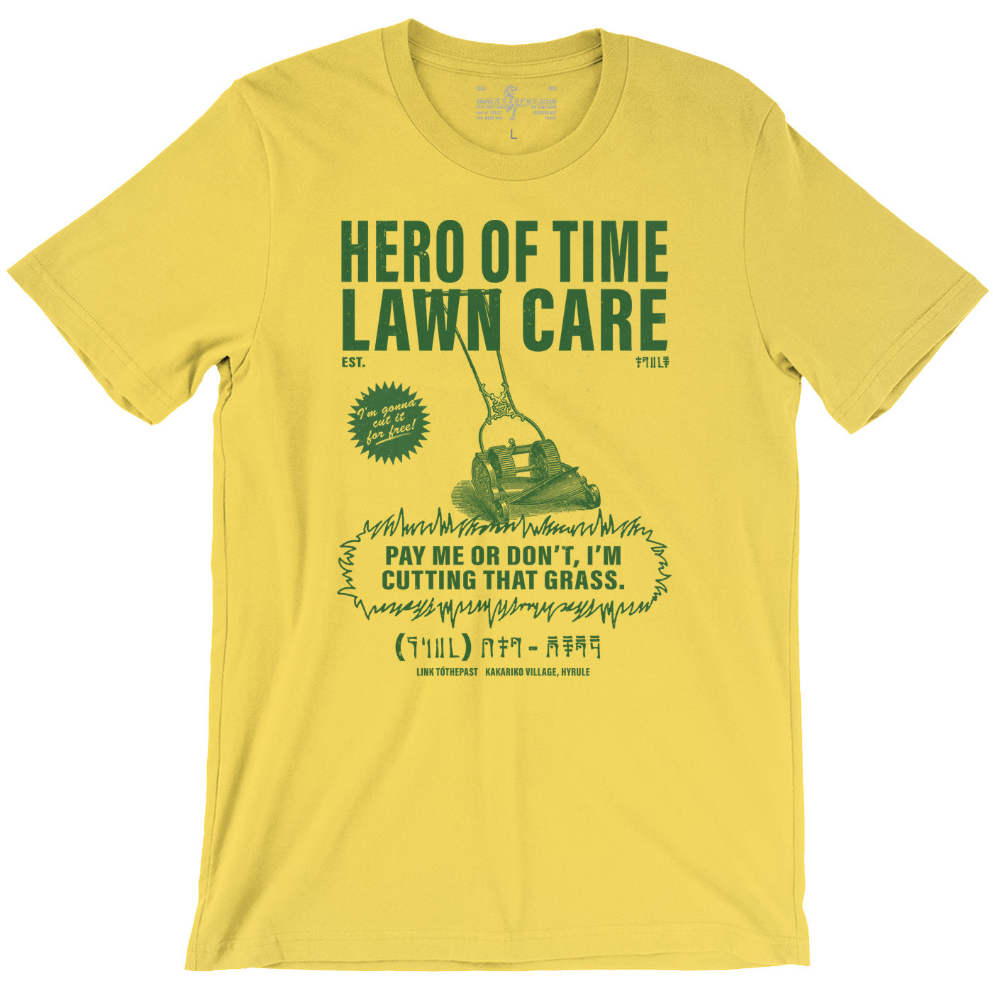 Hero of Time Lawn Care Service Parody Yellow Unisex T-Shirt