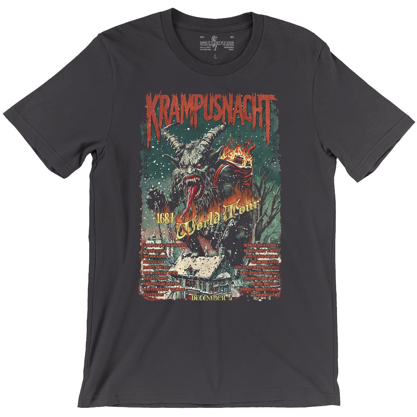 Krampusnacht ancient German Christmas Devil World Tour Band Gray Unisex T-Shirt 