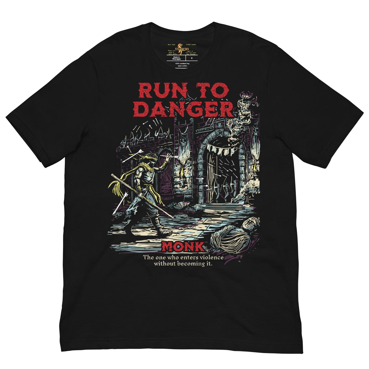 Monk D&D T-shirt - Run to Danger Old School D&D Monk tee