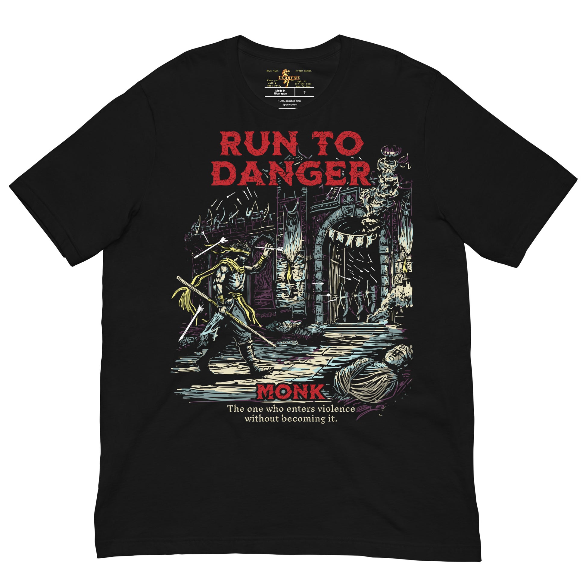 Monk D&D T-shirt - Run to Danger Old School D&D Monk tee
