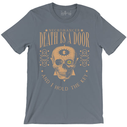 Necromancer Wizard Death is a door and I hold the key Asphalt D&D T-shirt