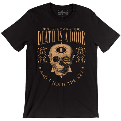 Necromancer Wizard Death is a door and I hold the key Black D&D T-shirt