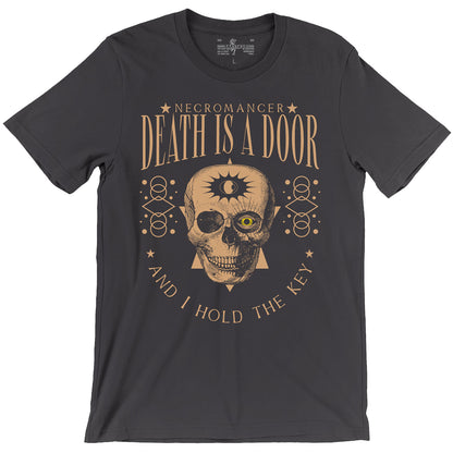Necromancer Wizard Death is a door and I hold the key Gray D&D T-shirt