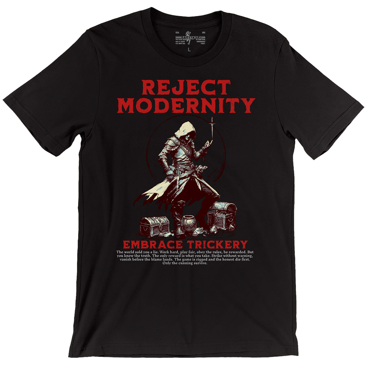 Reject Modernity Embrace Trickery Rogue Class D&D Unisex Black T-shirt 
