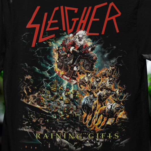 Sleigher Raining Gifts Slayer Raining Blood Christmas Parody Death Metal Unisex T-Shirt Art